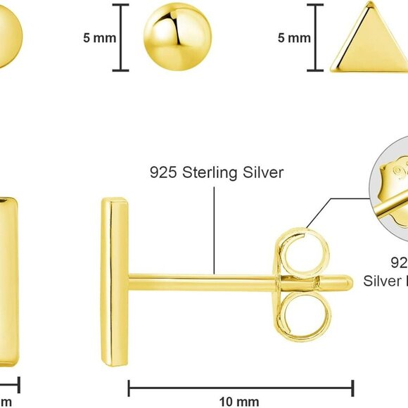 925 Sterling Silver Stud Earrings for Women, 4 Pairs 14K White Gold Plated Hypoa - Picture 2 of 6